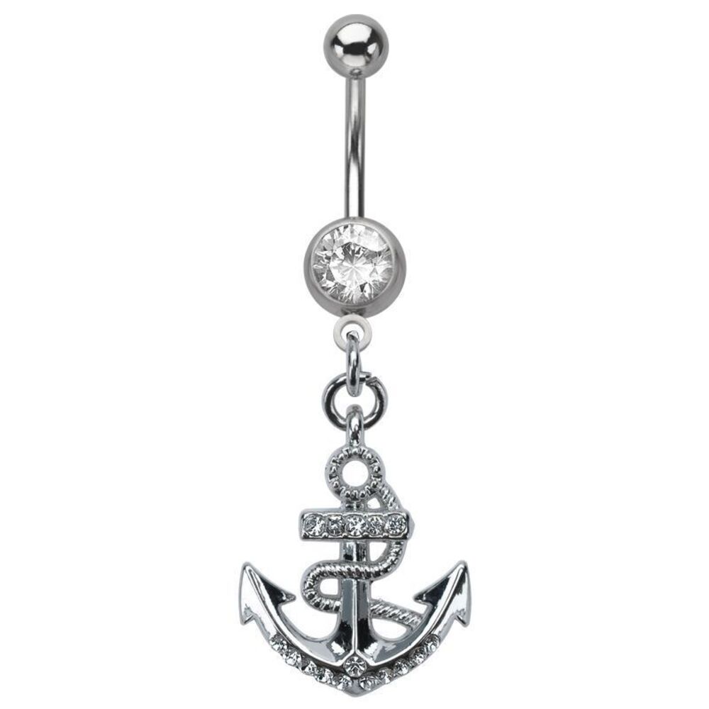 Sailor Anchor Navel Ring – Nautical Charm – 14G 316L Stainless Steel